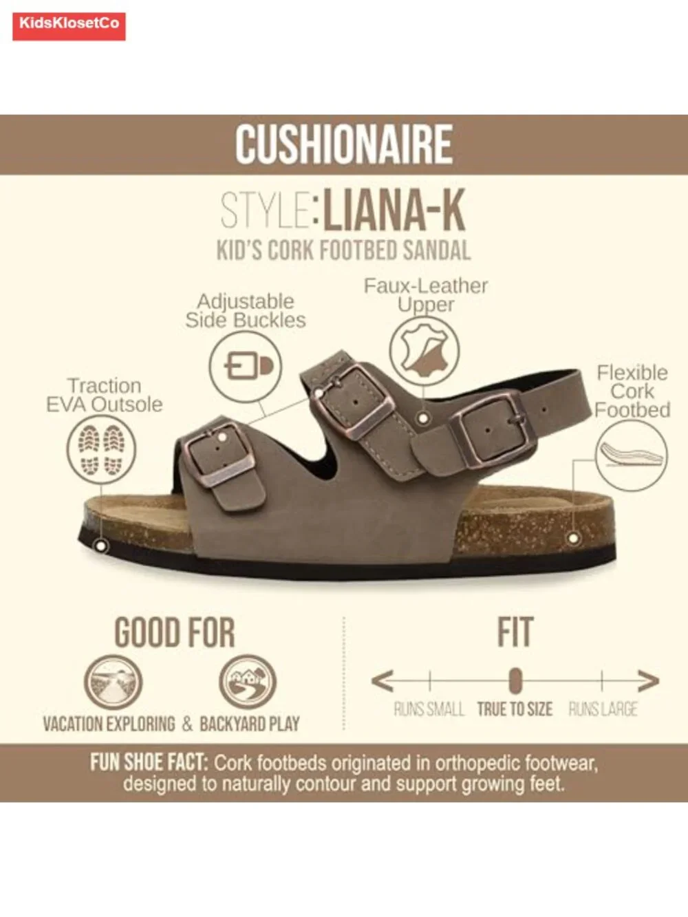 Adjustable Cork Footbed Sandal with +Comfort for Kids